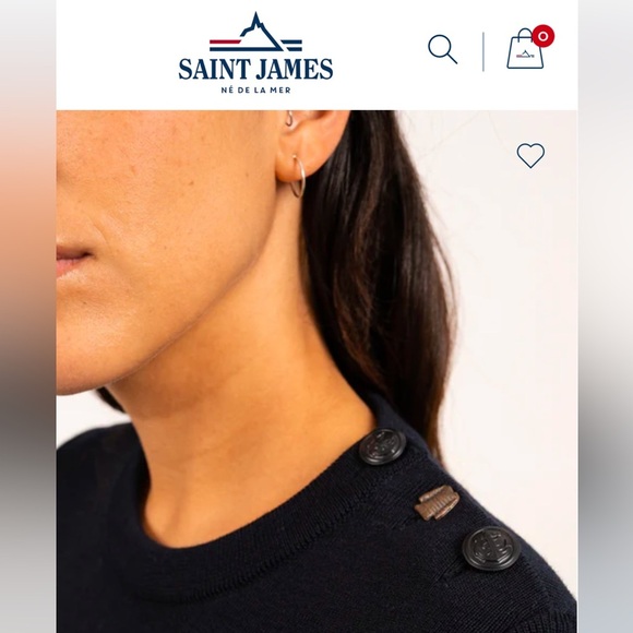 NWOT Saint James Bregancon Jacquard striped navy ivory wool sweater elbow patch - Picture 3 of 12